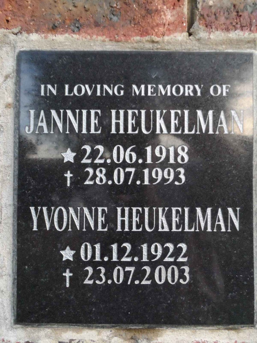 HEUKELMAN Jannie 1918-1993 &amp; Yvonne 1922-2003
