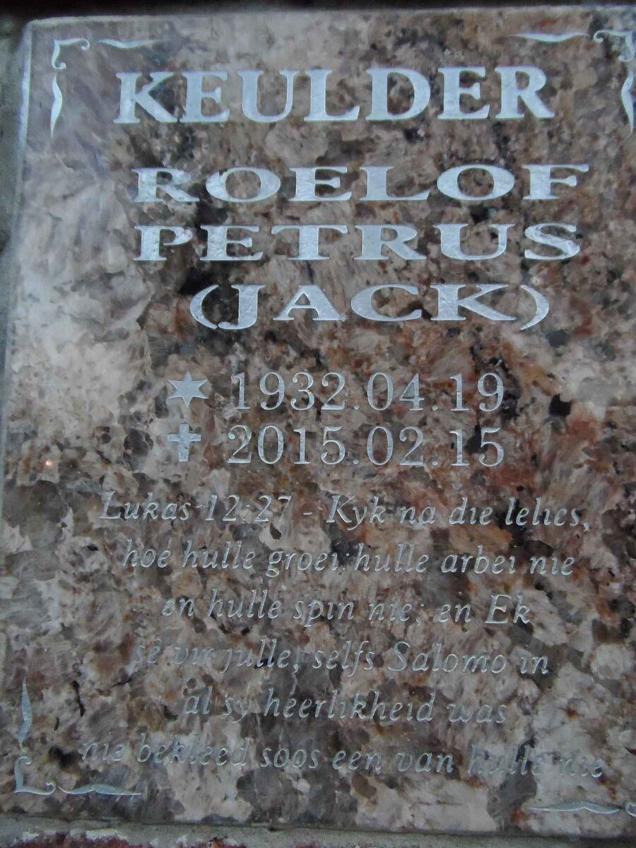 KEULDER Roelof Petrus 1932-2015