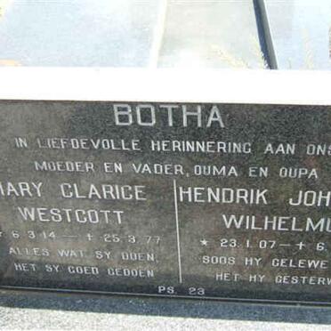 BOTHA Hendrik Johannes Wilhelmus 1907-1978 &amp; Mary Clarice WESTCOTT 1944-1977