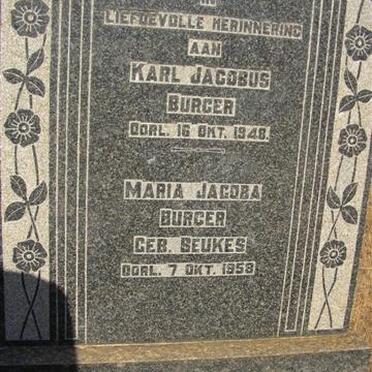 BURGER Karl Jacobus -1948 &amp; Maria Jacoba BEUKES -1958