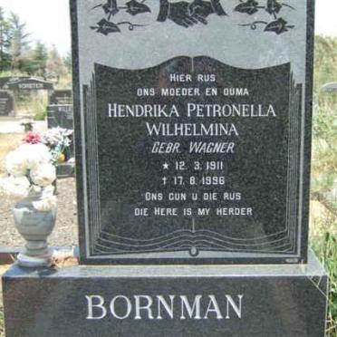 BORNMAN Hendrika Petronella Wilhelmina nee WAGNER 1911-1996