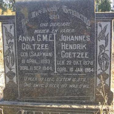 COETZEE Johannes Hendrik 1878-1984 &amp; Anna C.M.E. SAAYMAN 1893-1944