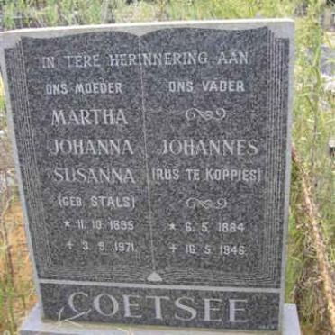 COETSEE Johannes 1884-1946 &amp; Martha Johanna Susanna STALS 1895-1971