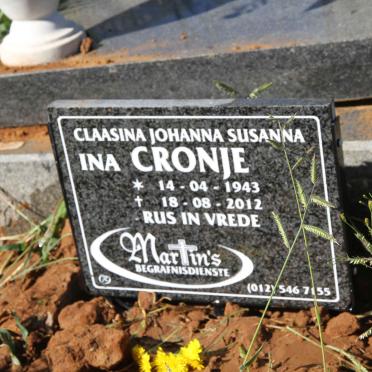 CRONJE Claasina Johanna Susanna nee Opperman 1943-2012