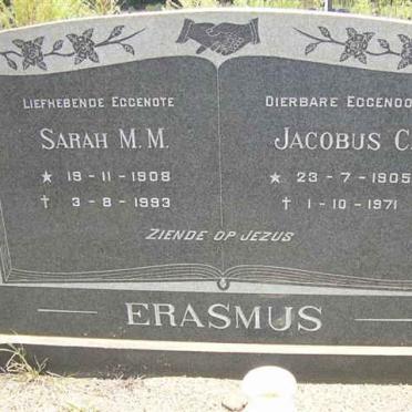 ERASMUS Jacobus C. 1905-1971 &amp; Sarah M.M. 1908-1993