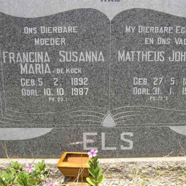 ELS Mattheus Johannes 1884-1965 &amp; Francina Susanna Maria DE KOCK 1892-1987
