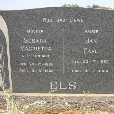 ELS Jan Carl 1885-1964 &amp; Susara Magrietha LOMBARD 1888-1968