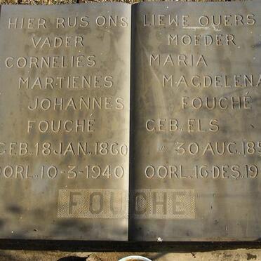 FOUCHÉ Cornelies Martienes Johannes 1860-1940 &amp; Maria Magdalena ELS 1859-1951
