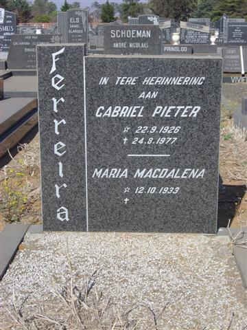 FERREIRA Gabriel Pieter 1926-1977 &amp; Maria Madgalena 1933-
