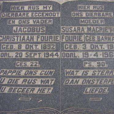 FOURIE Jacobus Christiaan 1892-1944 &amp; Susara Magrietha BARNARD 1905-1968