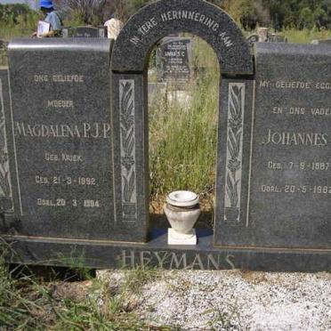 HEYMANS Johannes F. 1887-1962 &amp; Magdalena P.J.P. KRIEK 1892-19?4