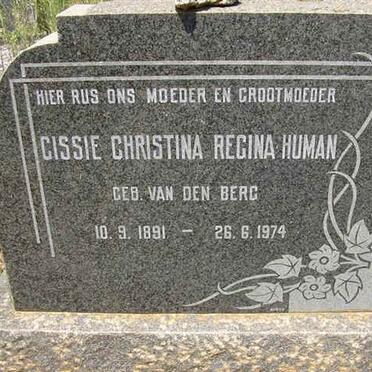 HUMAN Gissie Christina Regina nee VAN DEN BERG 1891-1974