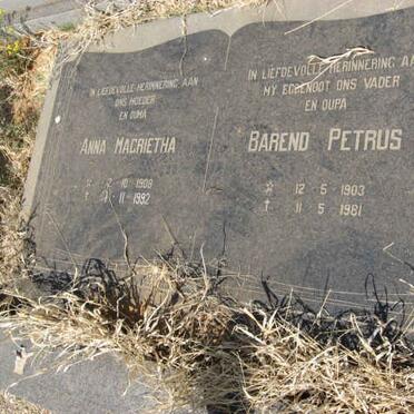 HAVENGA Barend Petrus 1903-1981 &amp; Anna Magrietha 1908-1992