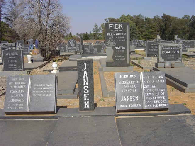 JANSEN Cornelis Alwyn Johannes ??-??  &amp; Margaretha Johanna Francina FOURIE 1920-2003