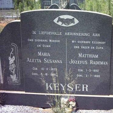 KEYSER Matthiam Jozefus Rademan 1892-1966 &amp; Maria Aletta Susanna 1903-19?0