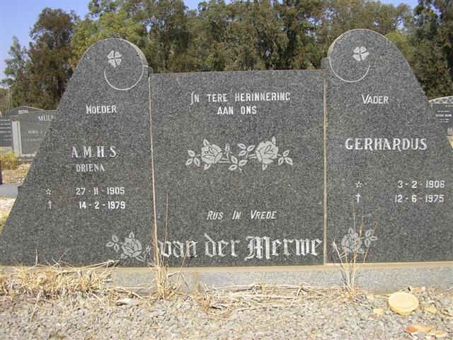 MERWE Gerhardus, van der 1906-1975 &amp; A.M.H.S. 1905-1979