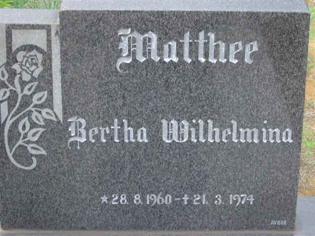 MATTHEE Bertha Wilhelmina 1960-1974