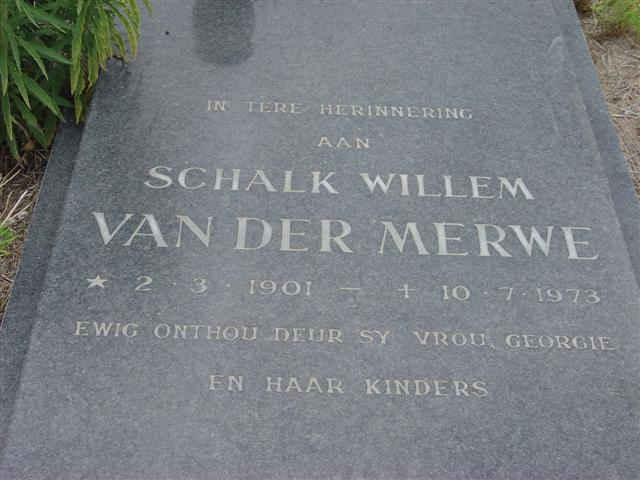 MERWE Schalk Willem, van der 1901-1973