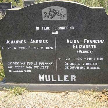 MULLER Johannes Andries 1906-1976 &amp; Alida Francina Elizabeth VERWEY 1910-1989