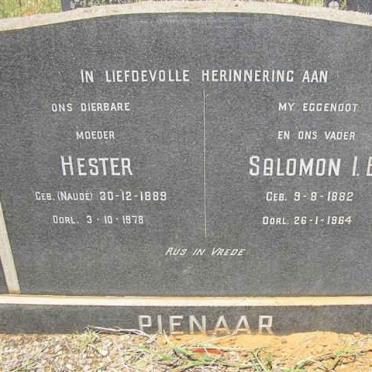 PIENAAR Salomon I.E.1882-1964 &amp; Hester NAUDE 1889-1978