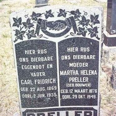 PRELLER Carl Fridrich 1869-1935 &amp; Martha Helena BOUWER 1876-1949