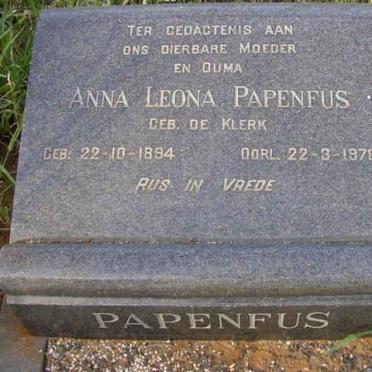 PAPENFUS Anna Leona nee DE KLERK 1894-1978
