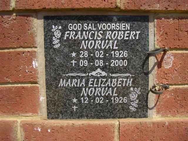 NORVAL Francis Robert 1926-2000 &amp; Maria Elizabeth 1926-