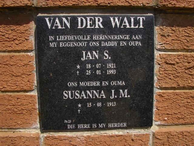 WALT Jan S., van der 1921-1993 &amp; Susanna J.M. 1913-