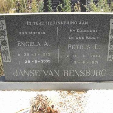RENSBURG Petrus L., Janse van 1913-1971 &amp; Engela A. 1913-2002