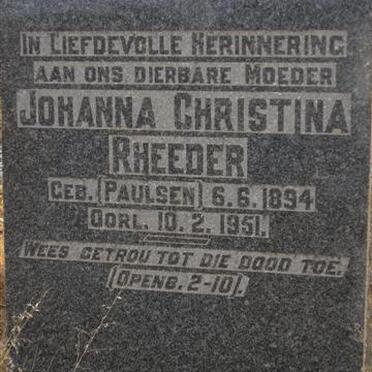 RHEEDER Johanna Christina néé PAULSEN 1894-1951