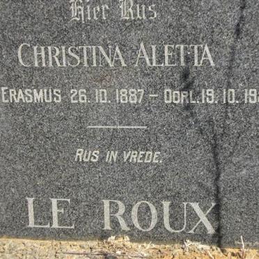 ROUX Christina Aletta, le néé ERASMUS 1887-1957