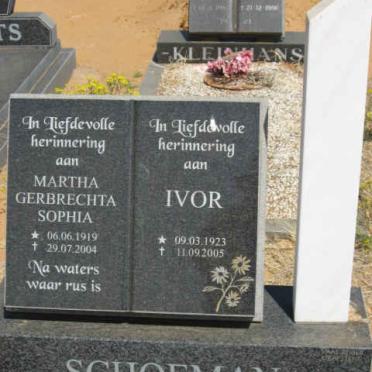 SCHOEMAN Ivor 1923-2005 &amp; Martha Gerbrechta Sophia 1919-2004
