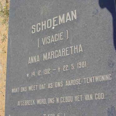 SCHOEMAN Anna Margaretha nee VISAGIE 1912-1981