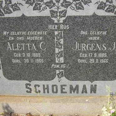 SCHOEMAN Jurgens J.1885-1966 &amp; Aletta C.1889-1965
