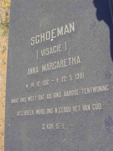 SCHOEMAN Anna Margaretha nee VISAGIE 1912-1981
