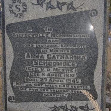 SCHOOMBEE Anna Catharina néé VAN DER MERWE 1881-1945