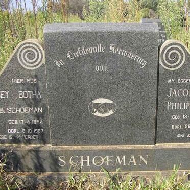 SCHOEMAN  Jacobus Philippus 1895-1961 :: BOTHA Joey nee SCHOEMAN 1894-1987