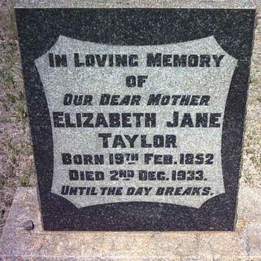 TAYLOR Elizabeth Jane 1852-1933