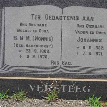 VERSTEEG Johannes 1882-1971 &amp; S.M.M. BADENHORST 1888-1970