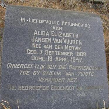VUUREN Alida Elizabeth, Jansen van néé VAN DER MERWE 1888-1947