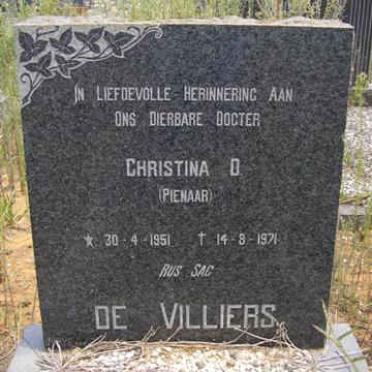VILLIERS Christina D., de nee PIENAAR 1951-1971
