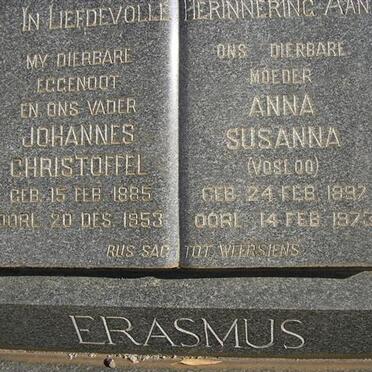 VOSLOO Johannes Christoffel 1885-1953 &amp; Anna Susanna VOSLOO 1892-1973