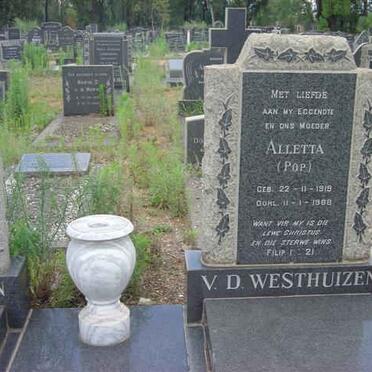 WESTHUIZEN Alletta, v.d. 1919-1968