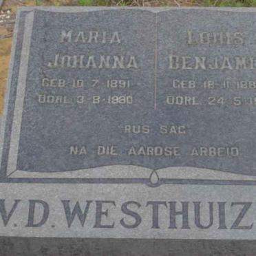 WESTHUIZEN Louis Benjamin, v.d. 1885-1976 &amp; Maria Johanna 1891-1980