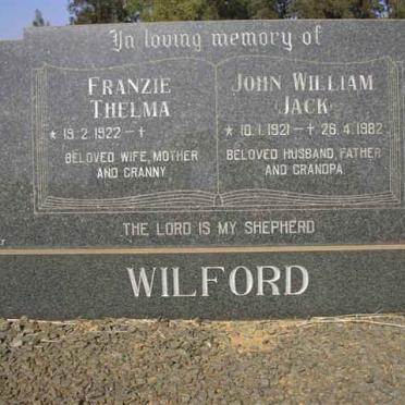 WILFORD John William 1921-1982 &amp; Franzie Thelma 1922-