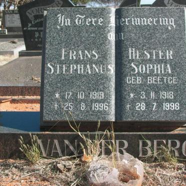 BERG Frans Stephanus, van der 1919-1996 &amp; Hester Sophia BEETGE 1918-1998