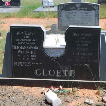 CLOETE Herman George Wehncke 1903-1985 &amp; Maria Catharina ROUX 1912-1988