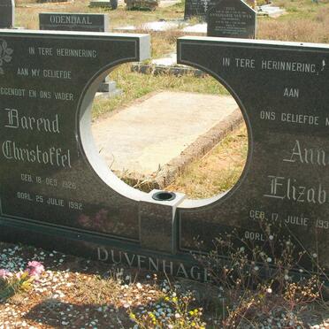 DUVENHAGE Barend Christoffel 1926-1992 &amp; Anna Elizabeth 1935-