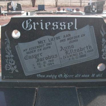 GRIESSEL Casper Jacobus 1912-1984 &amp; Anna Elizabeth V.D. BERG 1920-1988
