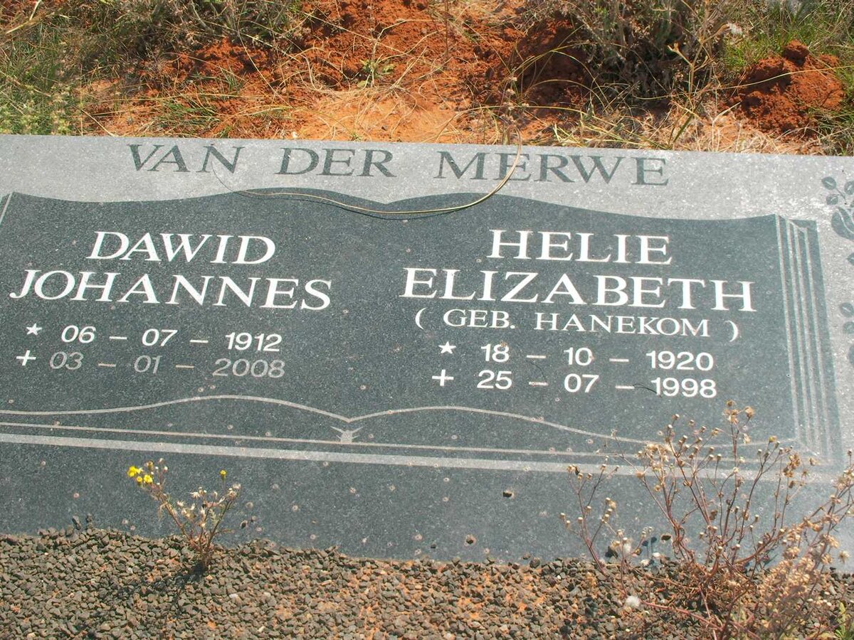 MERWE Dawid Johannes, van der 1912-2008 &amp; Helie Elizabeth HANEKOM 1920-1998